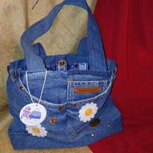 Chic Denim Tote with Daisy Embroidery